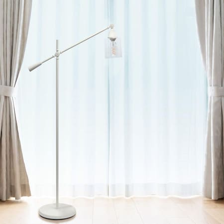 Star Brite Lalia Home Swing Arm Floor Lamp with Clear Glass Cylindrical Shade&amp, No 44, White ST3356544